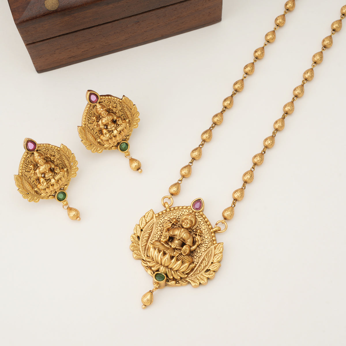 Beautiful maa lakshmi antique gold pendant set
