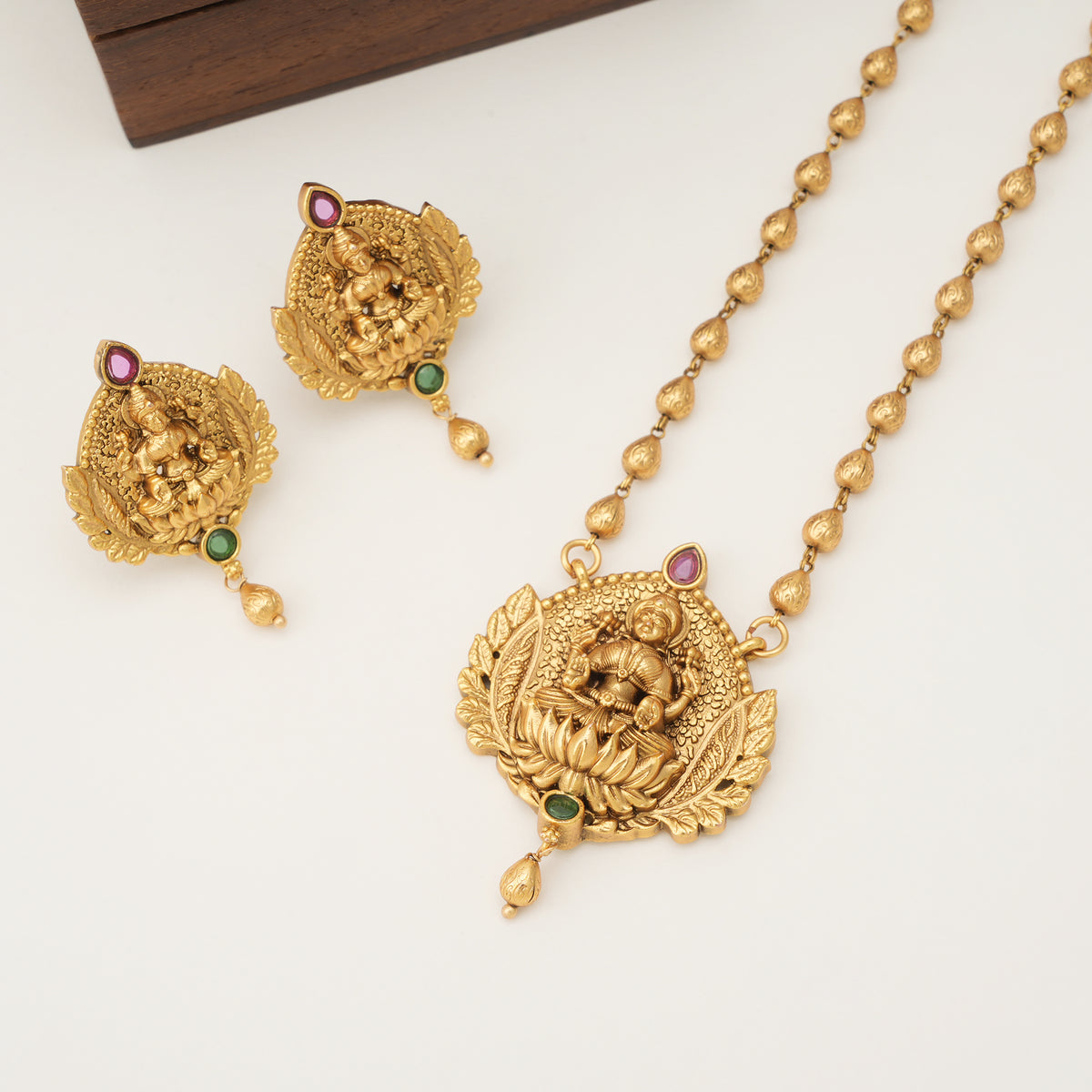 Beautiful maa lakshmi antique gold pendant set