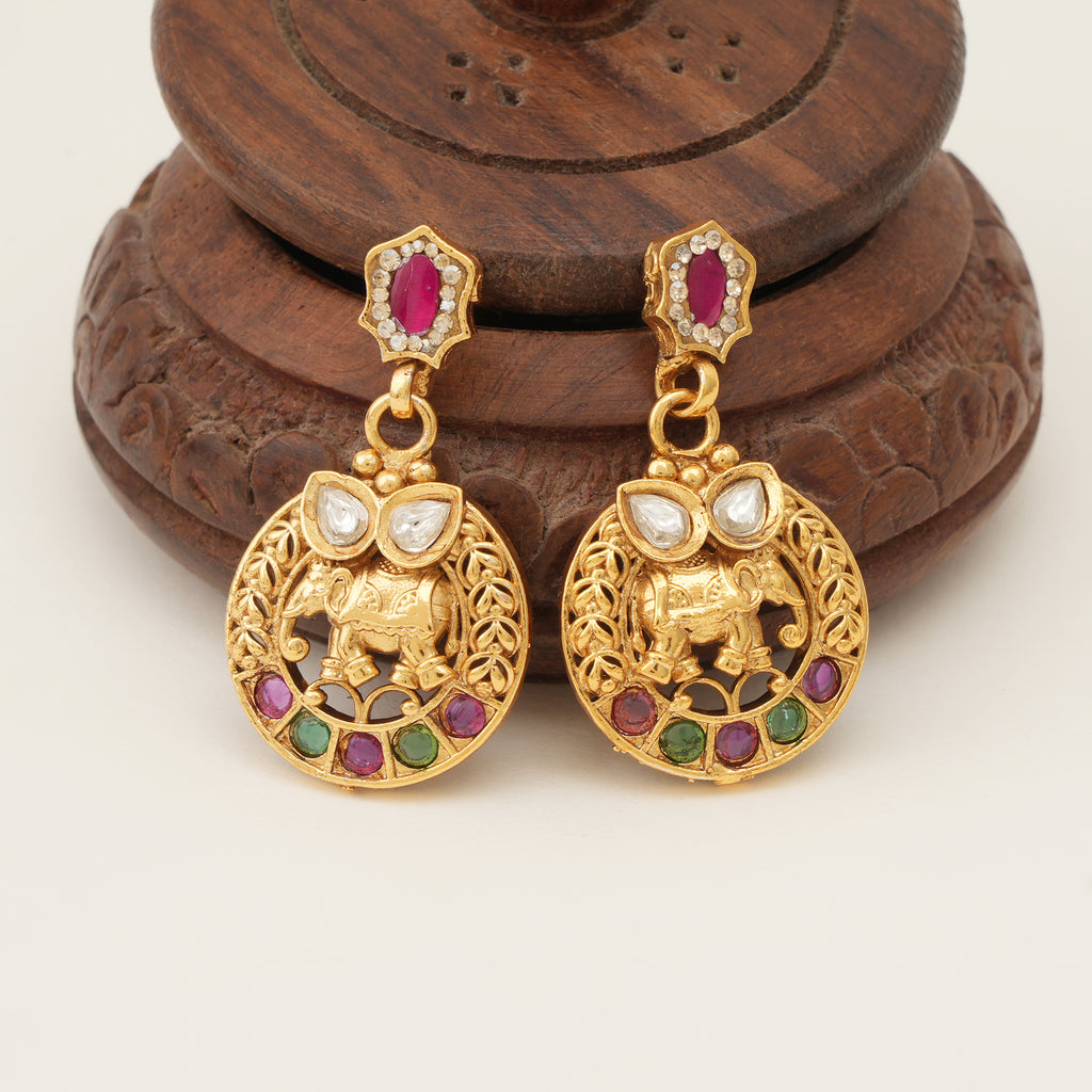 Stunning antique gold stone elephant necklace set