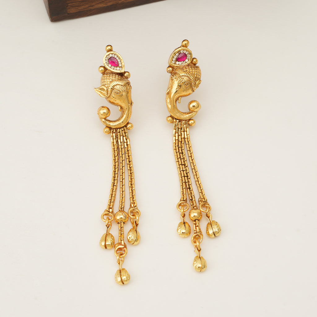 Stunning long antique gold ganesh necklace set