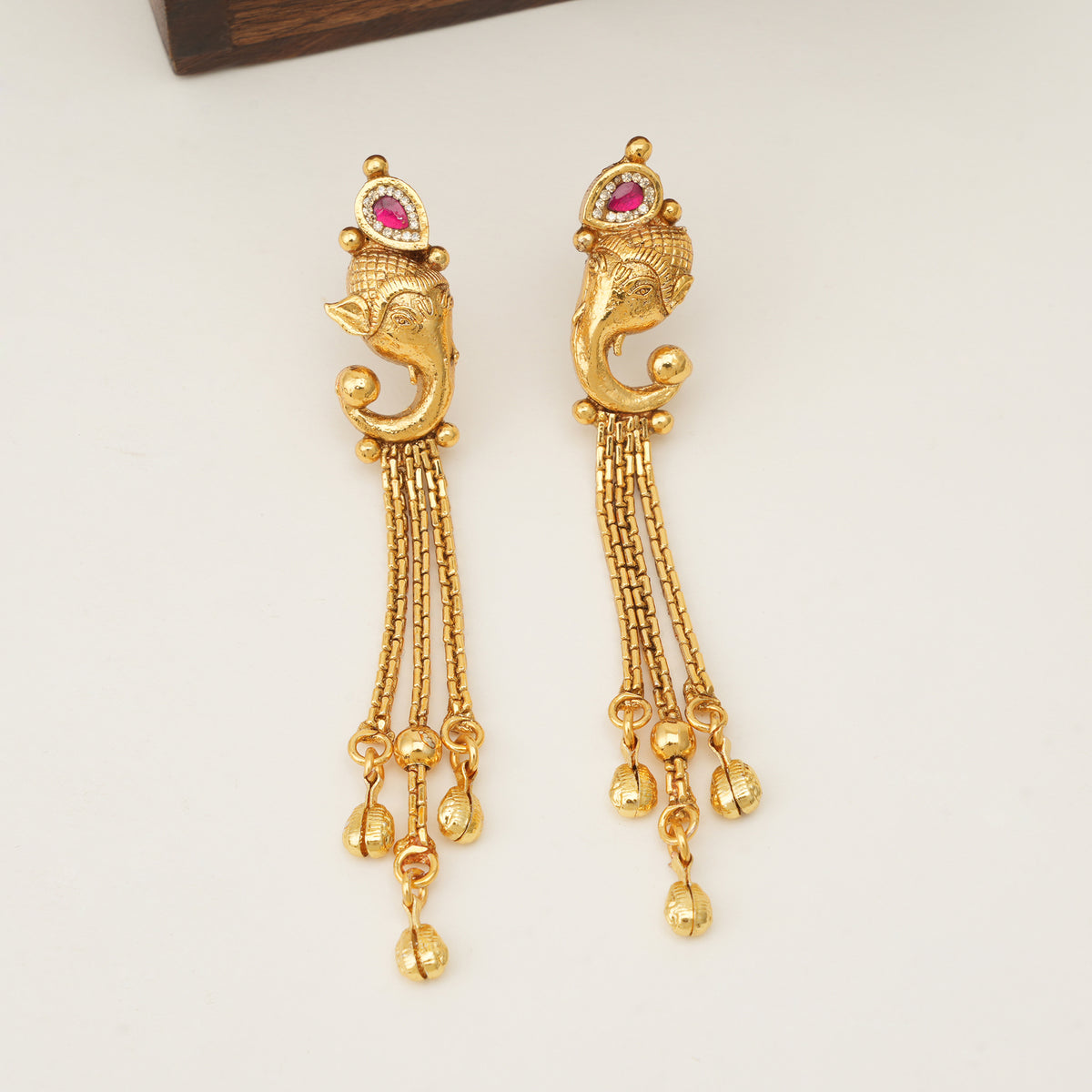 Stunning long antique gold ganesh necklace set