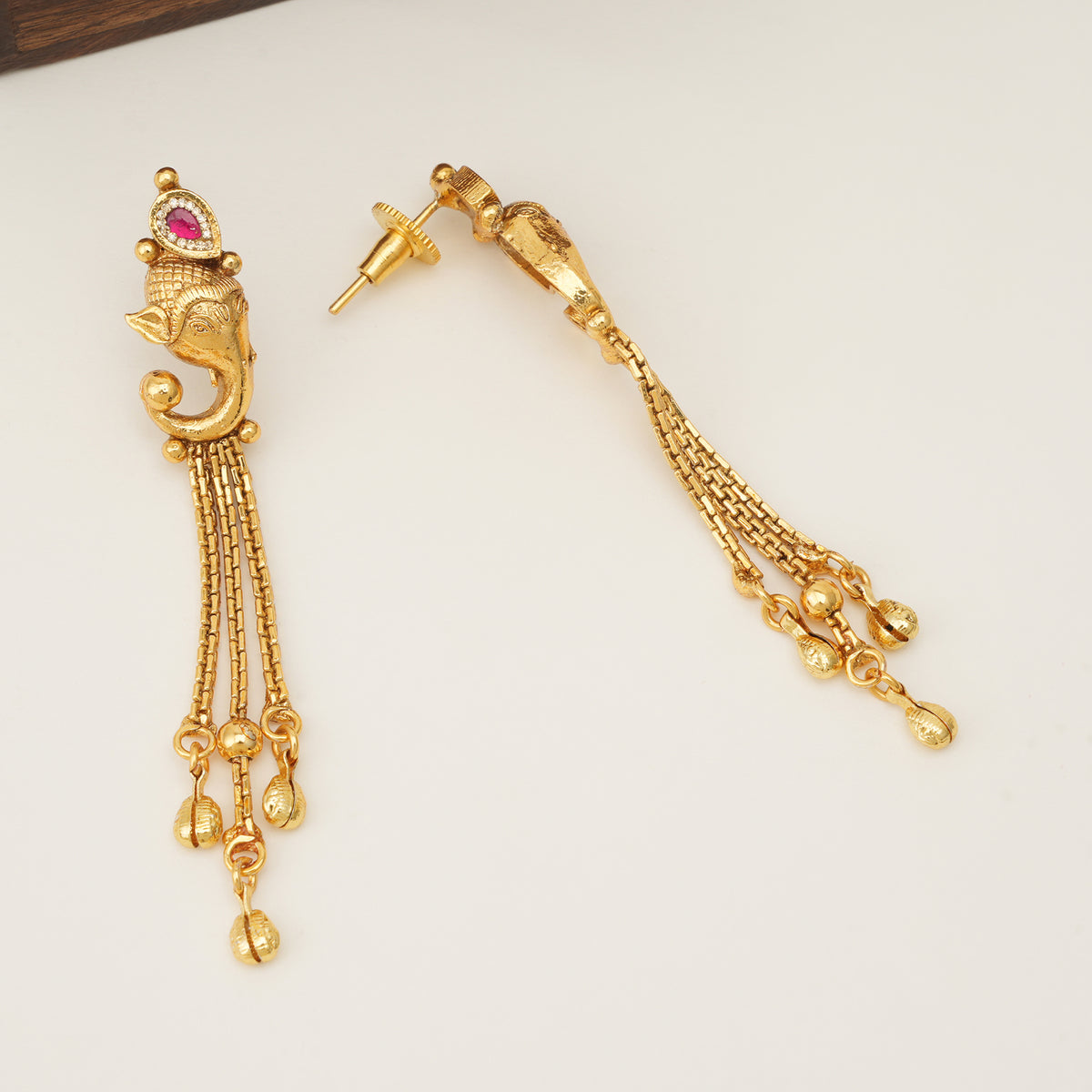 Stunning long antique gold ganesh necklace set