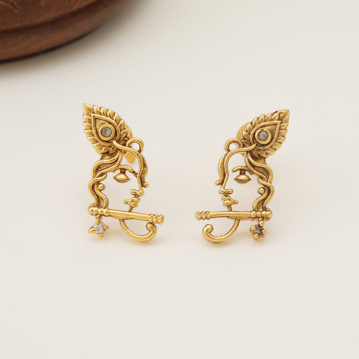 Stunning antique gold krishna stud earring
