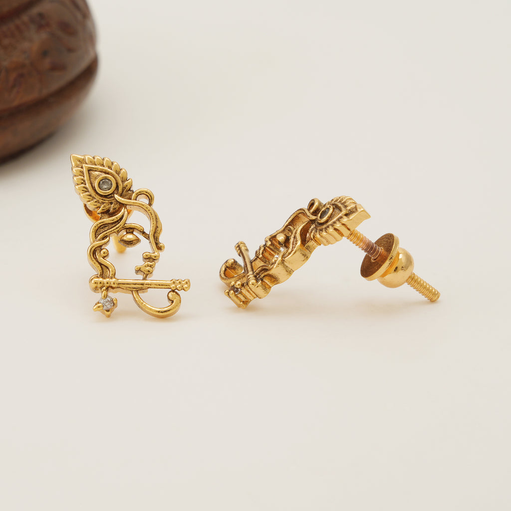 Stunning antique gold krishna stud earring
