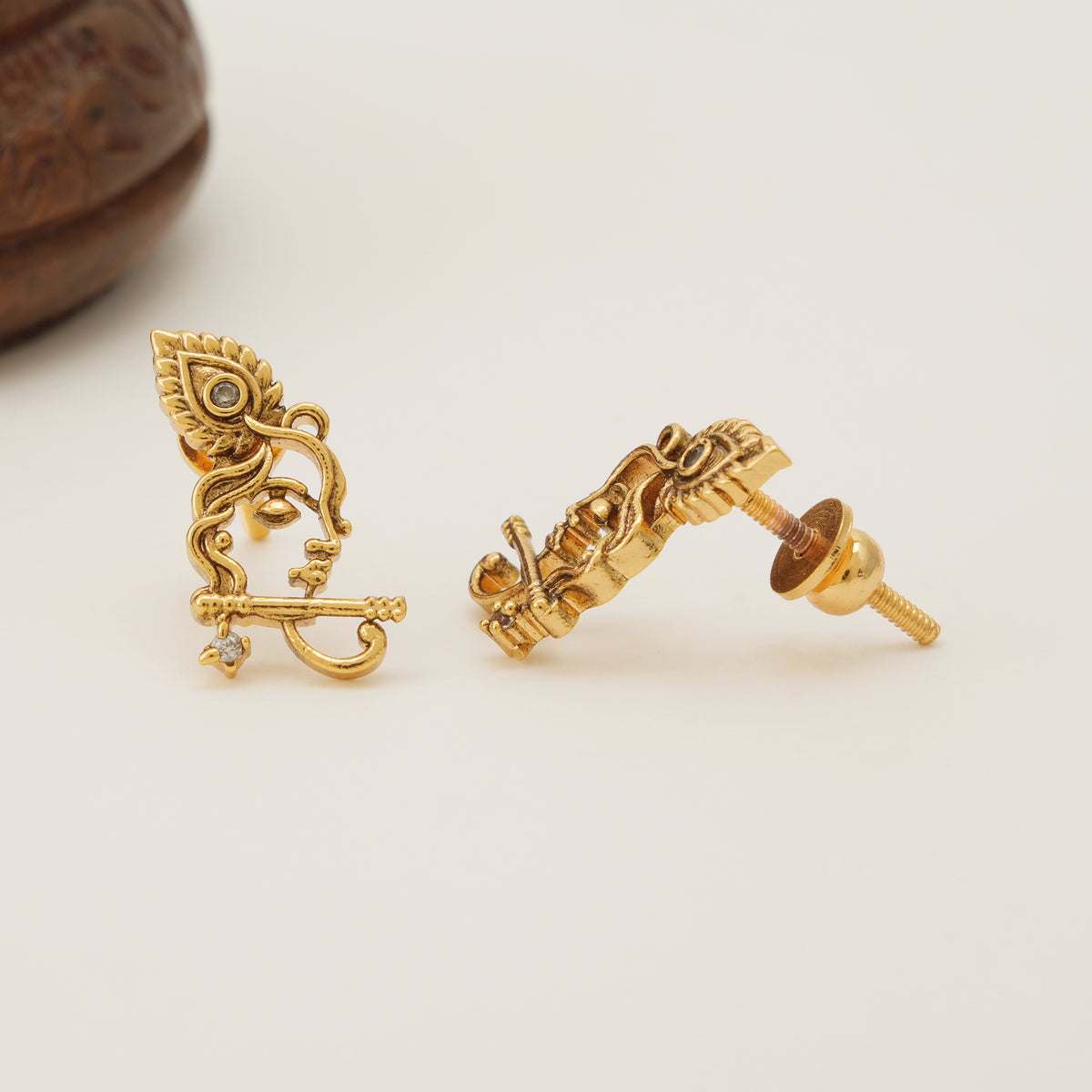 Stunning antique gold krishna stud earring