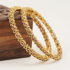 Sleek antique gold stone bangle set