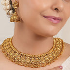 Stunning intricate antique gold plain necklace set with jhumka earring