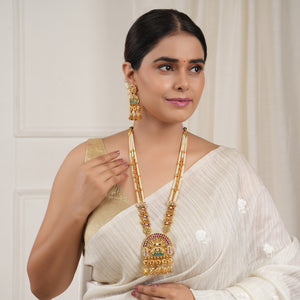 Gorgeous antique gold plated rajwadi necklace set