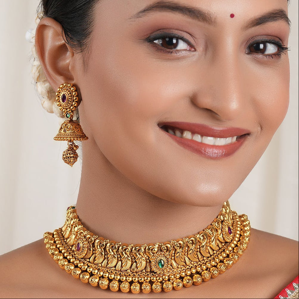 Stunning antique gold stone choker necklace set