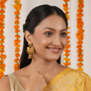 Antique gold plated long jhumka earring for women