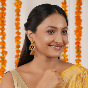 Stunning stone antique gold jhumka earring