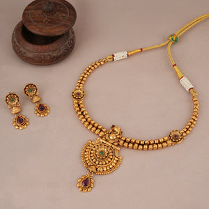 Stunning antique gold lord ganesh necklace set ITemple Jewellery