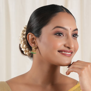 Stone drop antique gold peacock earring