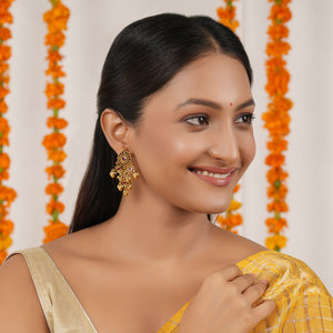 Long antique gold plated ruby stone earring