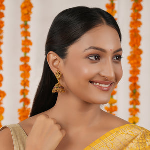 Antique gold stone jhumka lakshmi ma earring I Temple Jewellery