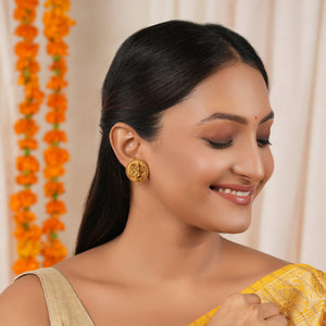 Cute antique gold radha krishna stud earring I Temple Jewelry