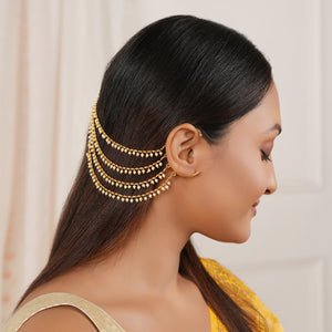 Stunning ear cuff pearl antique gold ear chain