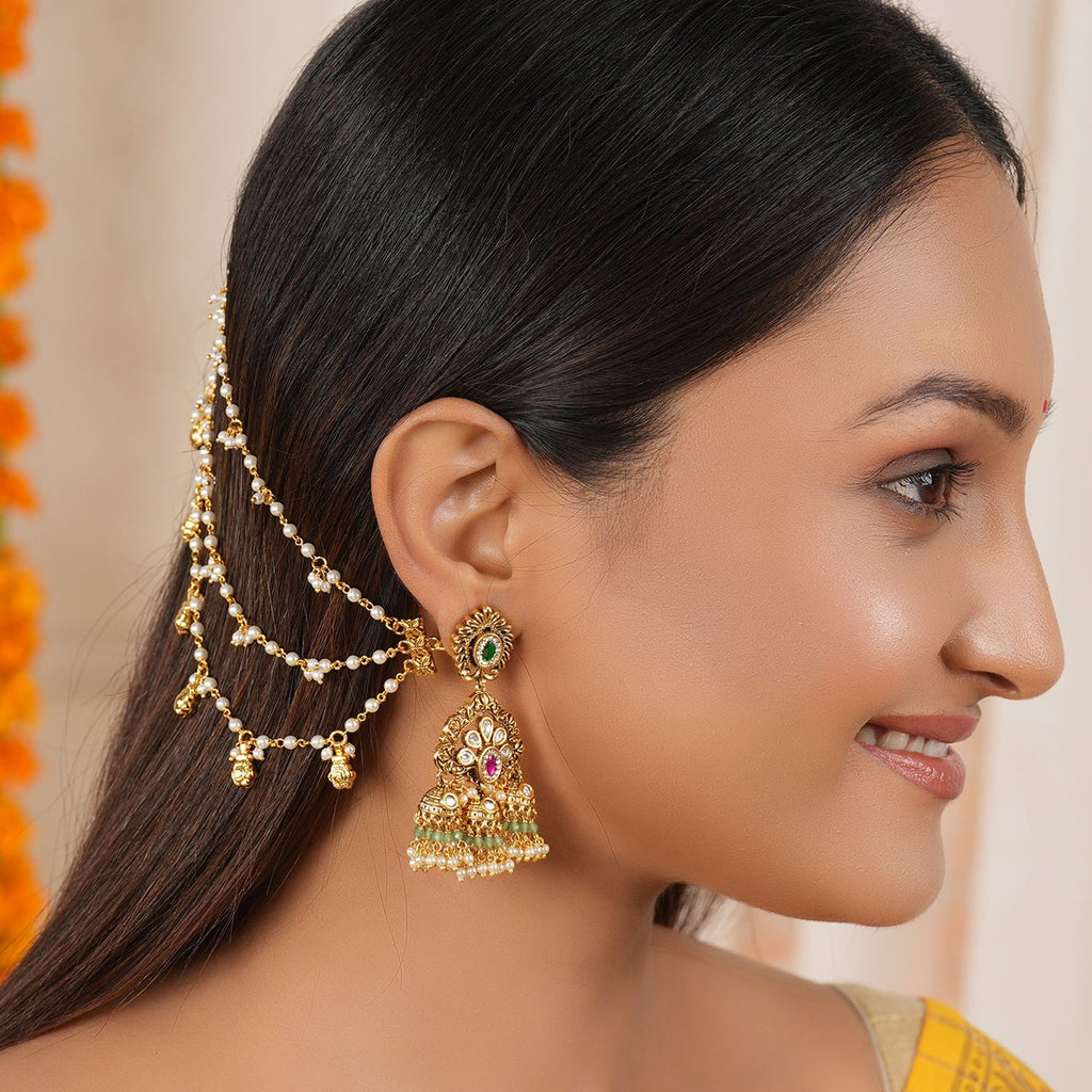 Beautiful pearl gold plated ear chain