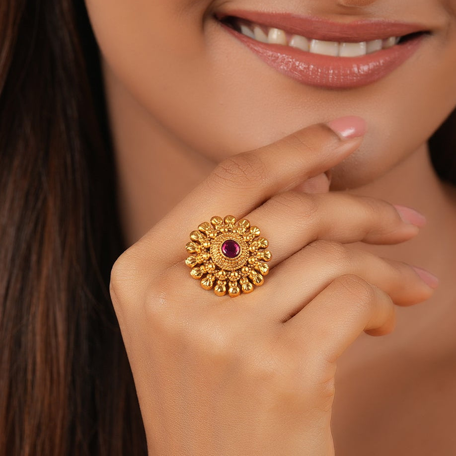 Antique gold floral ruby finger ring I Buy now - smarsjewelrys