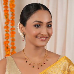 Cute antique gold multicolor necklace set