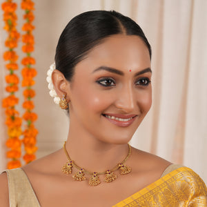 Cute antique gold plated ruby floral necklace set