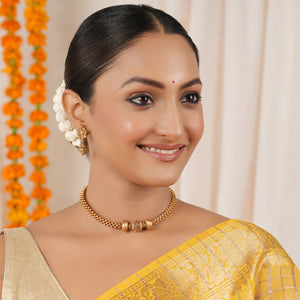 Stunning plain antique gold ball necklace set