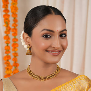 Stunning plain antique gold choker set with jhumka earring