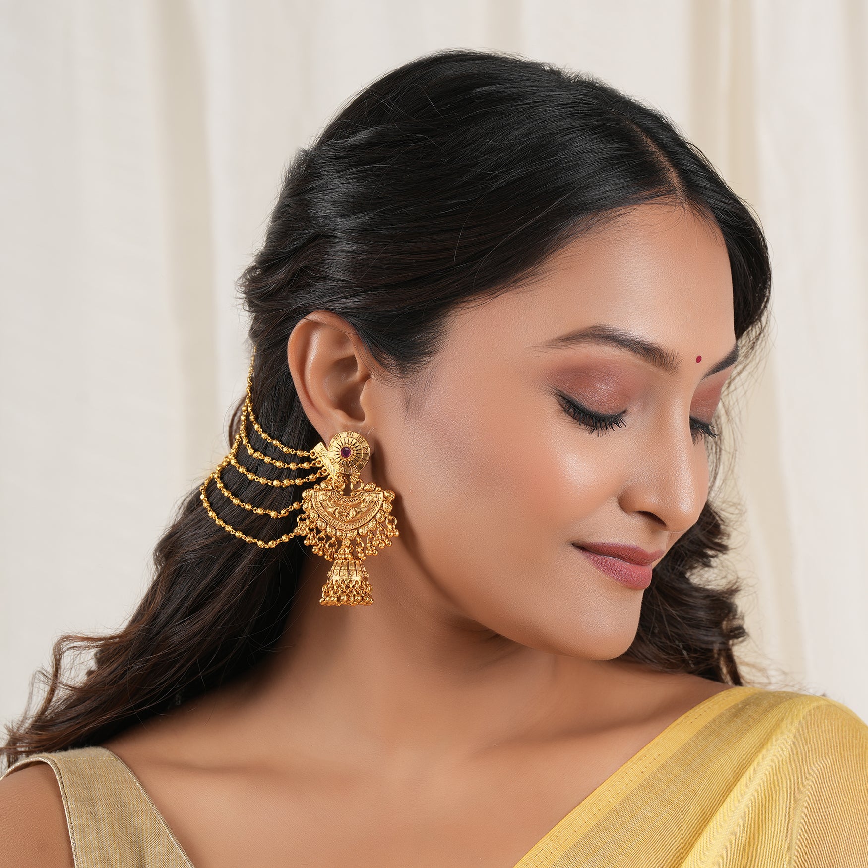 Plain antique gold five layer ear chain