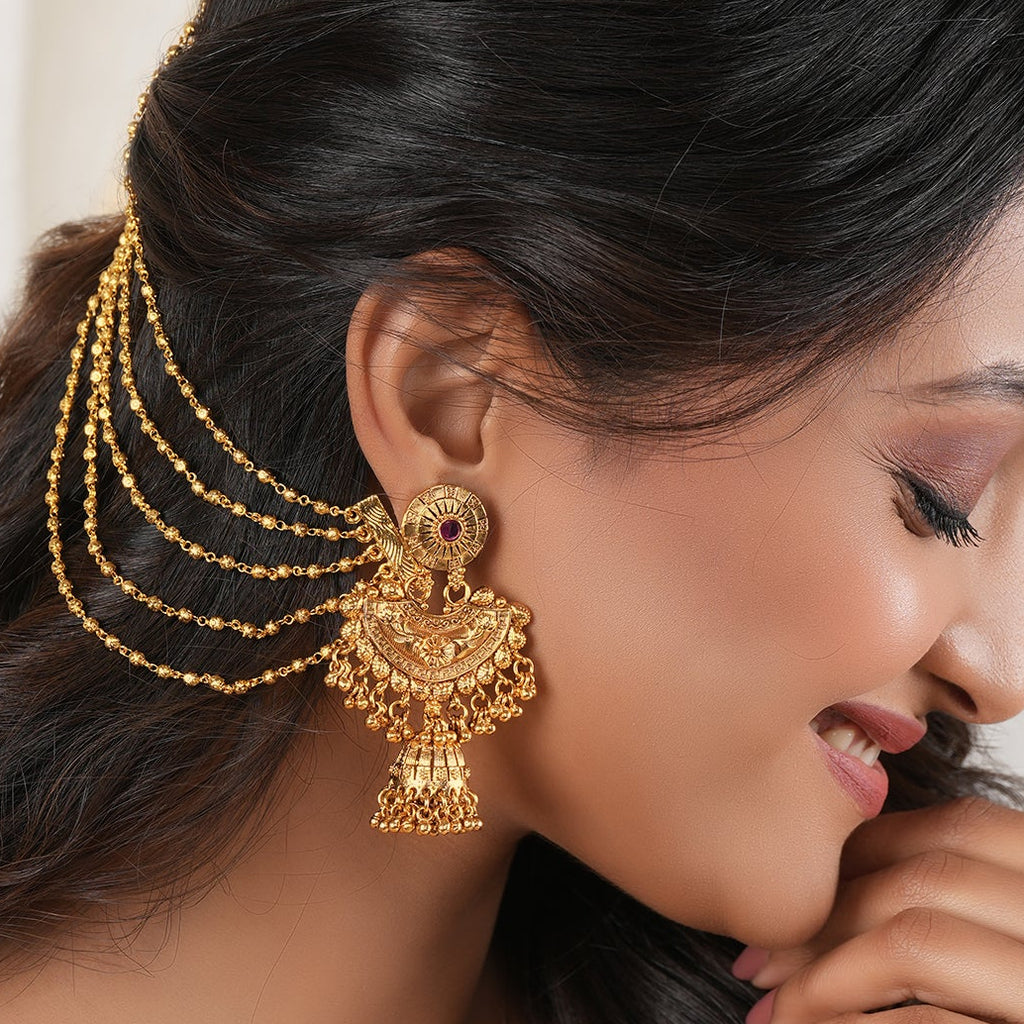 Plain antique gold five layer ear chain