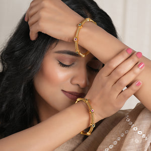 Beautiful antique gold multicolor stone bangle set