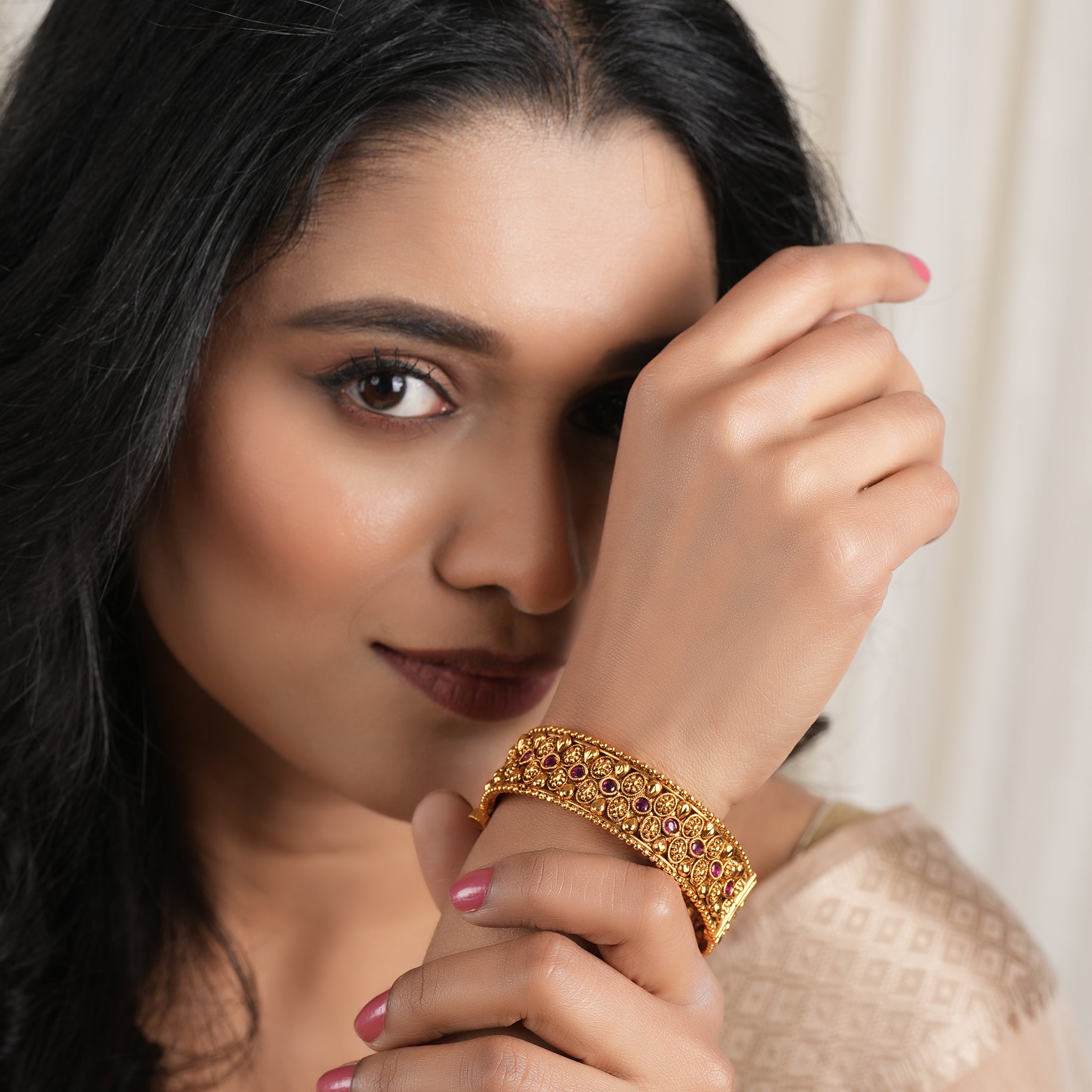 Stunning antique gold openable stone kada bangle