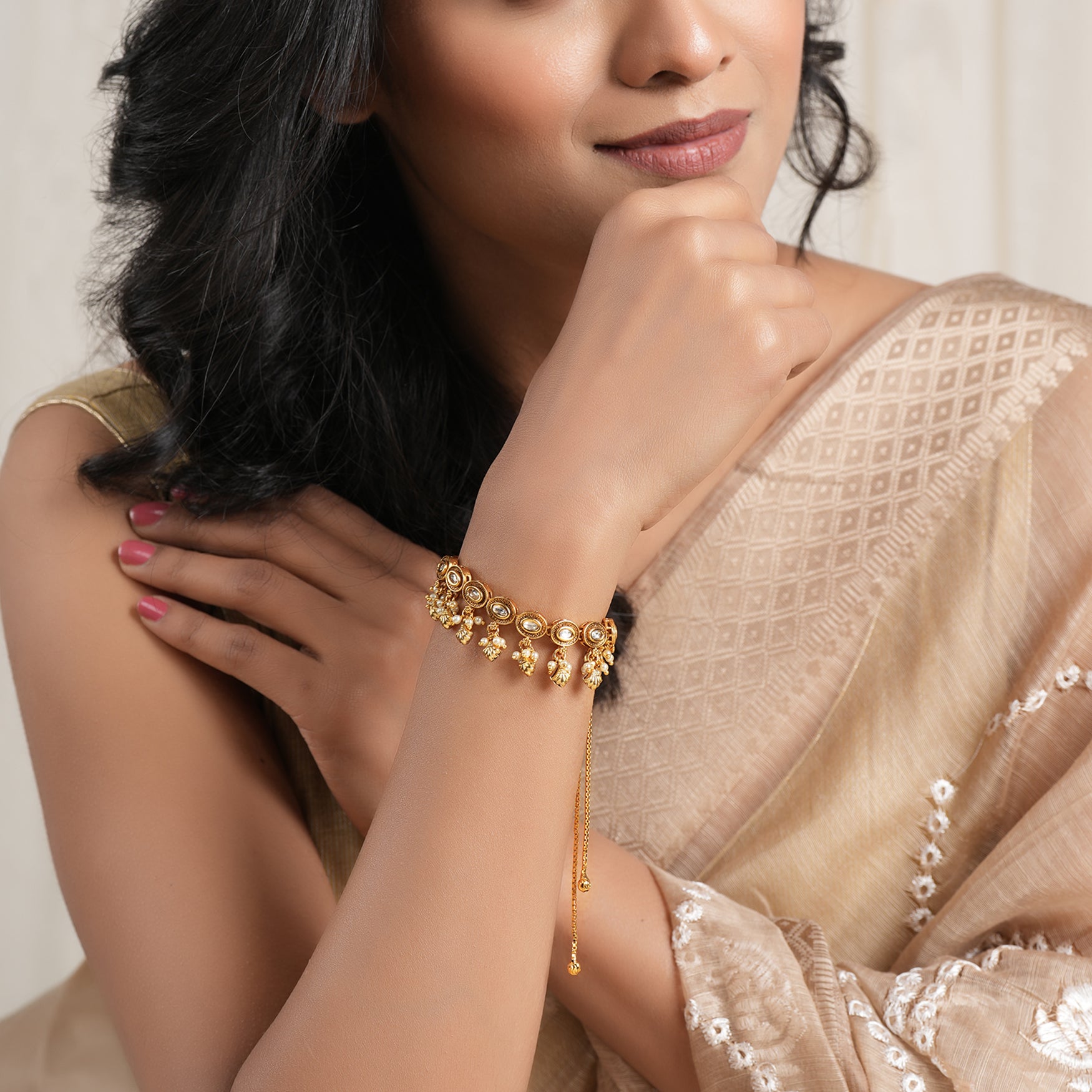 Delicate antique gold kundan bracelet