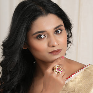 Beautiful gold plated ruby kundan finger ring