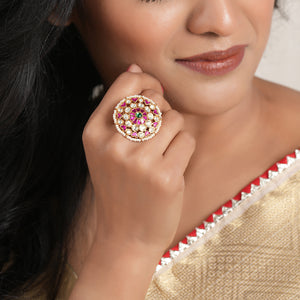 Beautiful gold plated ruby kundan finger ring