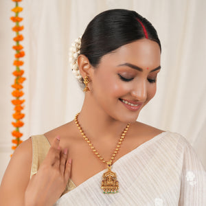 Auspicious antique gold ma lakshmi stone pendant set I Temple Jewellery
