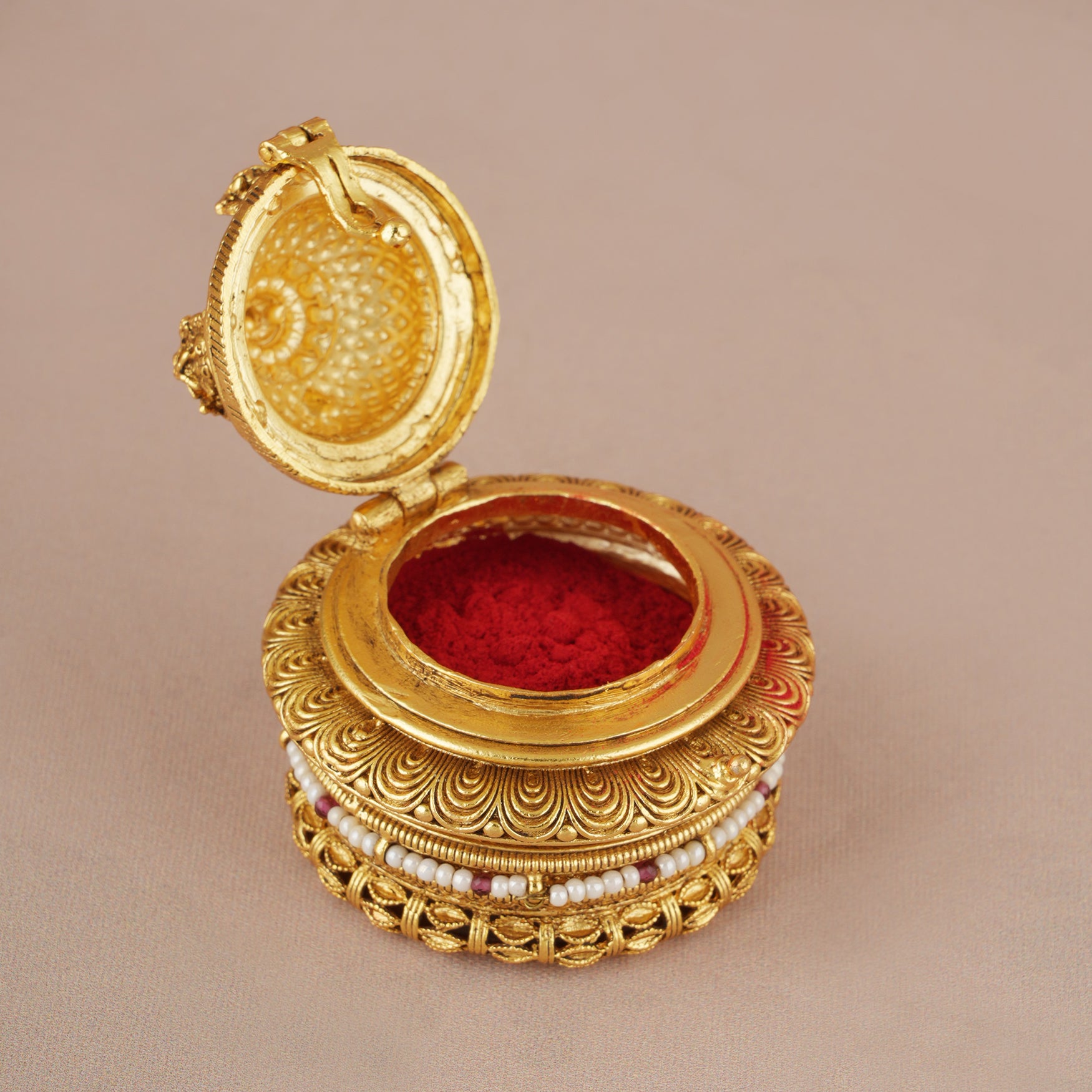 Traditional antique gold lord krishna sindoor box I Temple Jewellery