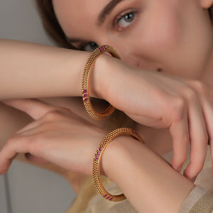 Gorgeous antique gold plated ruby bangle set