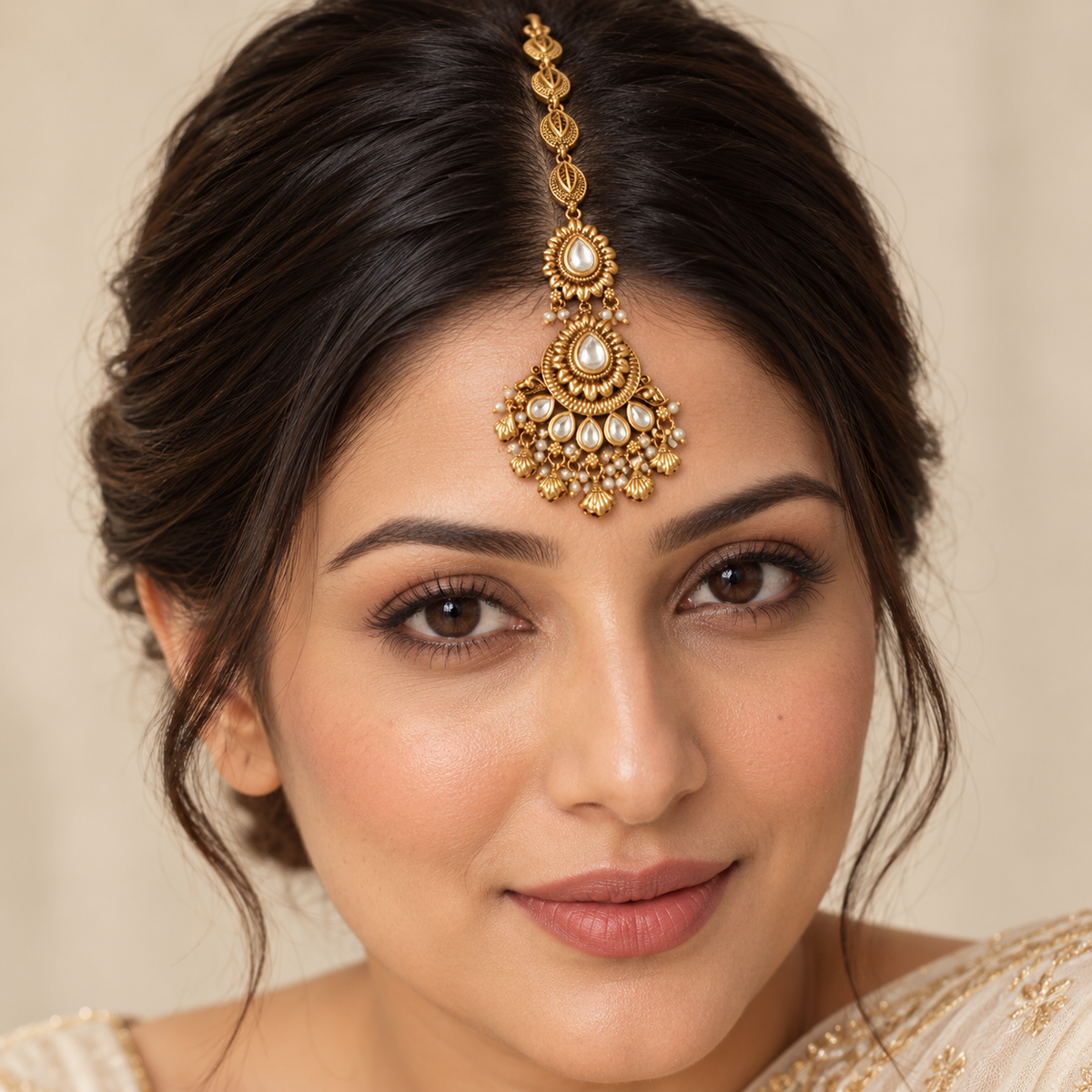 Antique Gold Kundan Maangtika