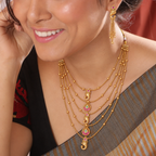 Stunning long antique gold ganesh necklace set