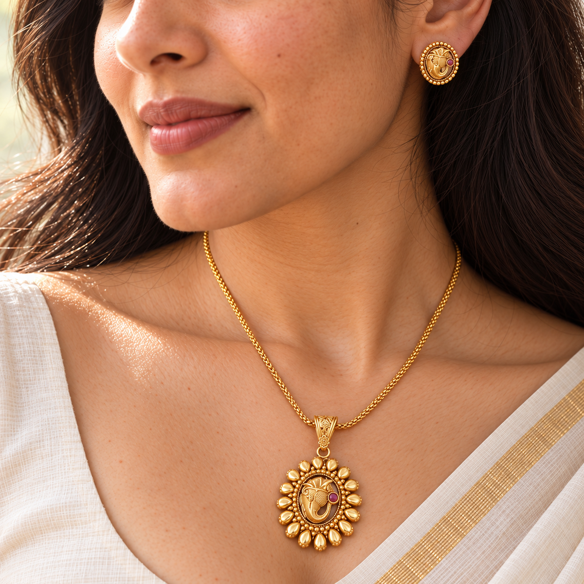 Beautiful antique gold ganesh pendant set
