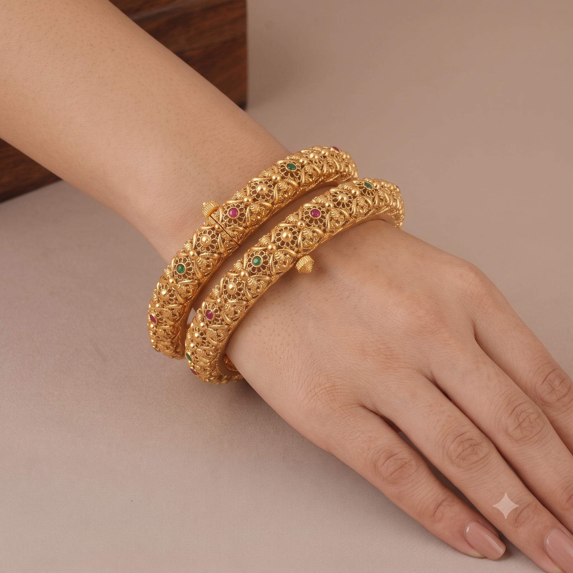 Beautiful multicolor antique gold openable bangle set