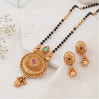 Antique gold stone ruby mangalstura set
