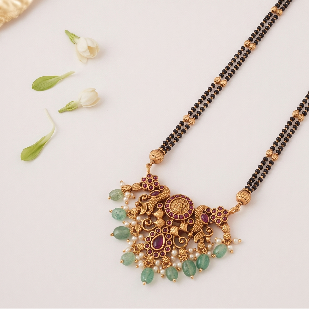 Amazing antique gold maa lakshmi stone mangalstura set