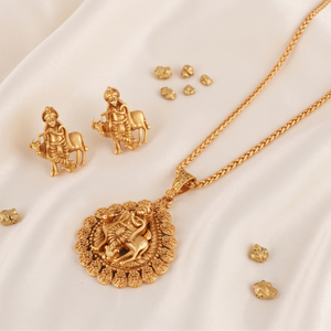 Stunning plain antique gold plated krishna pendant set