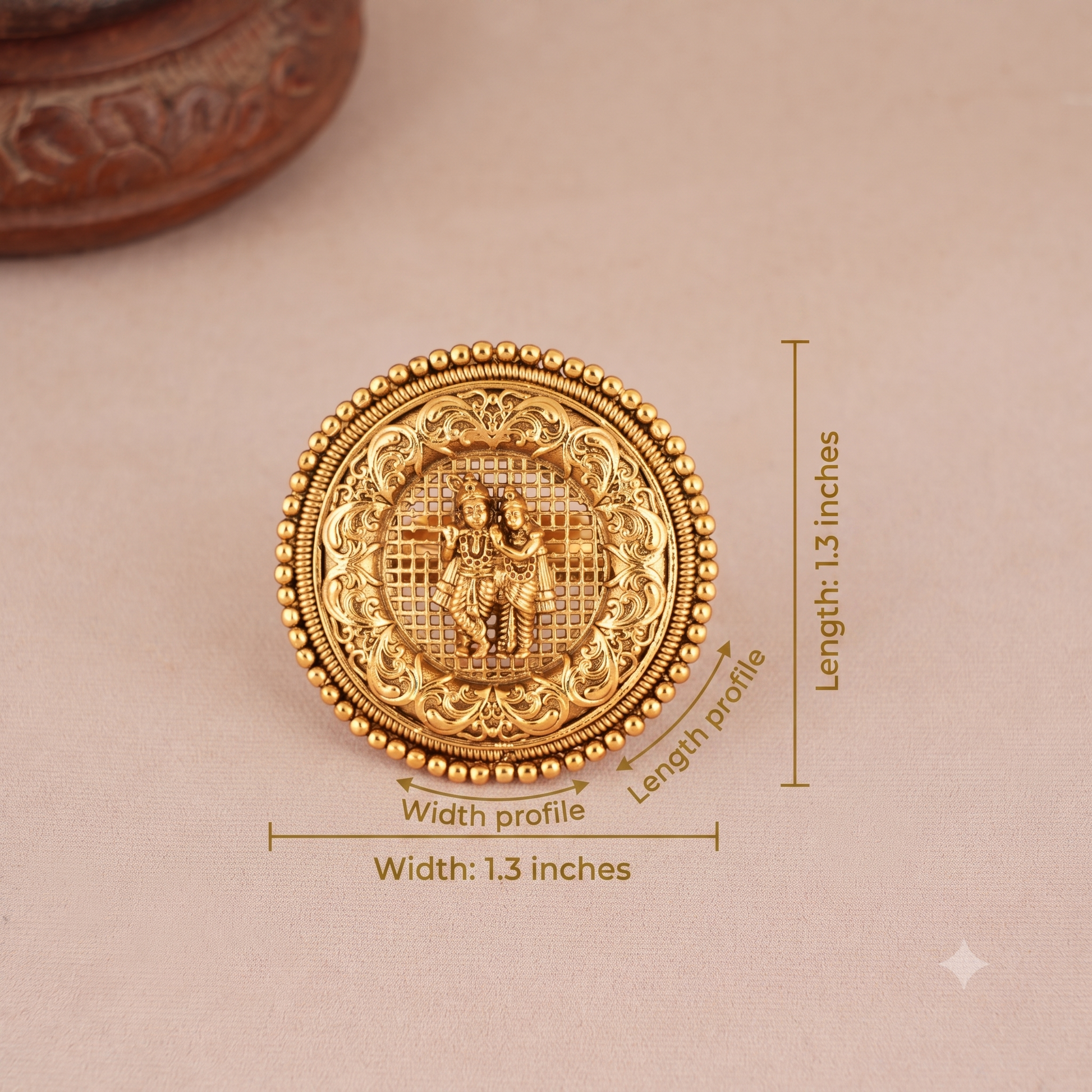 Cute antique gold plated radha krishna adjustable finger ring