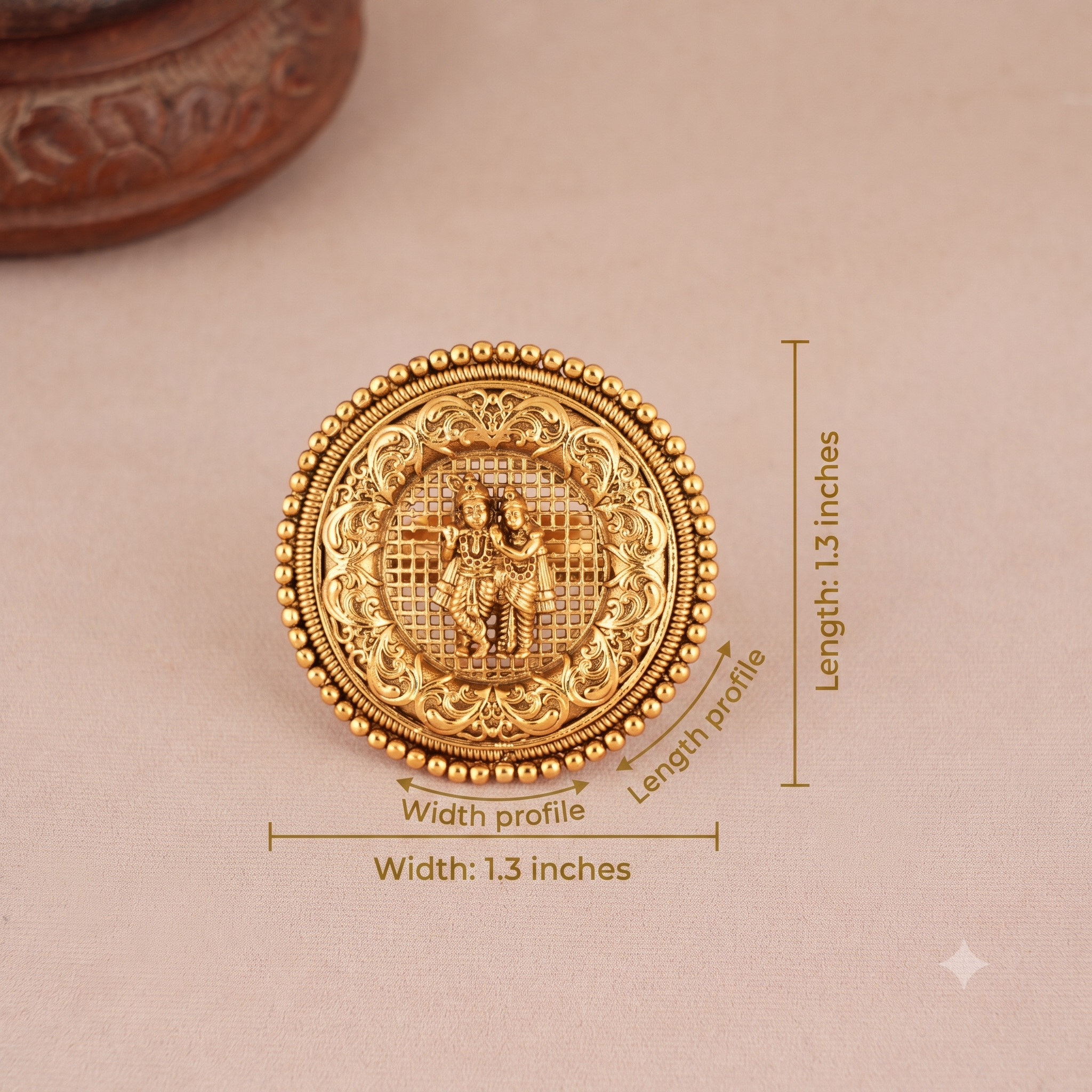 Cute antique gold plated radha krishna adjustable finger ring