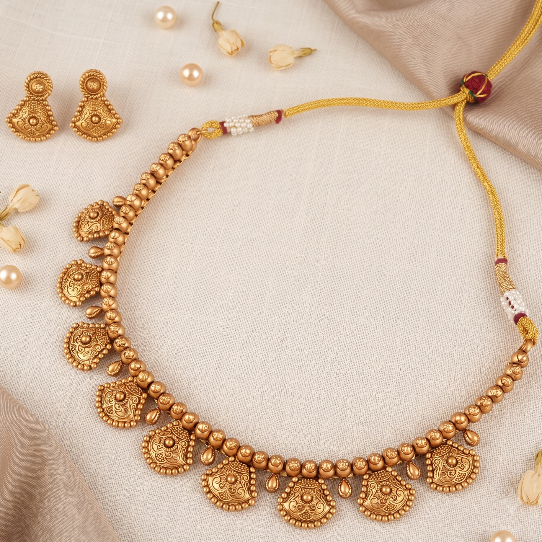 Stunning carved plain antique gold necklace set