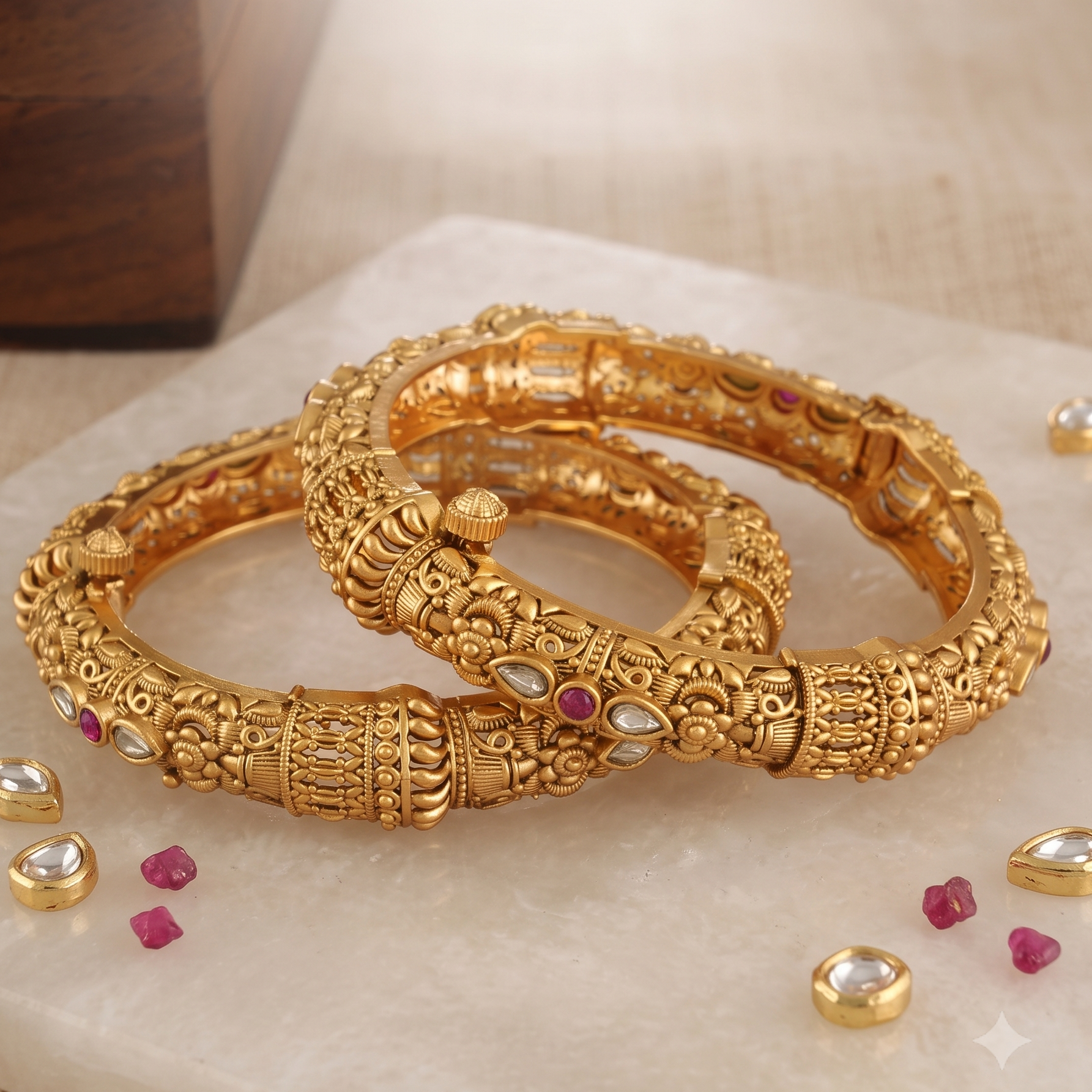 Amazing antique gold plated openable bangle set
