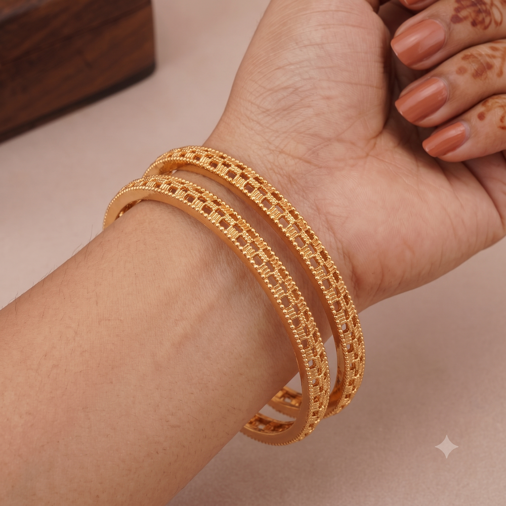 Gold plated suheri jaal bangle set