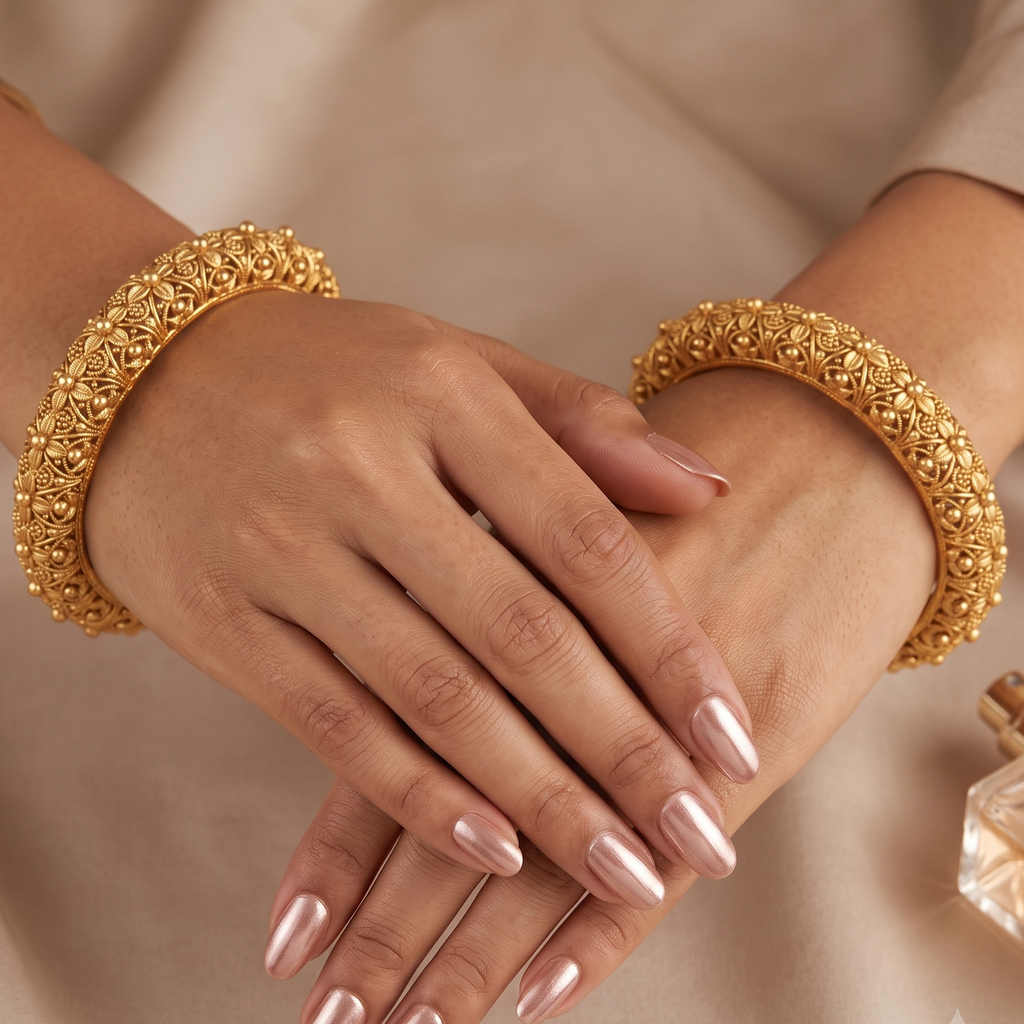 Traditional Gold finish openable floral bangle set